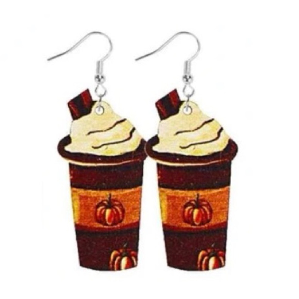 NEW! Pumpkin Spice Latte Wood Statement Earrings